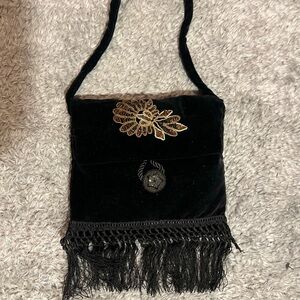 Elegant Black Velvet Fringe Bag